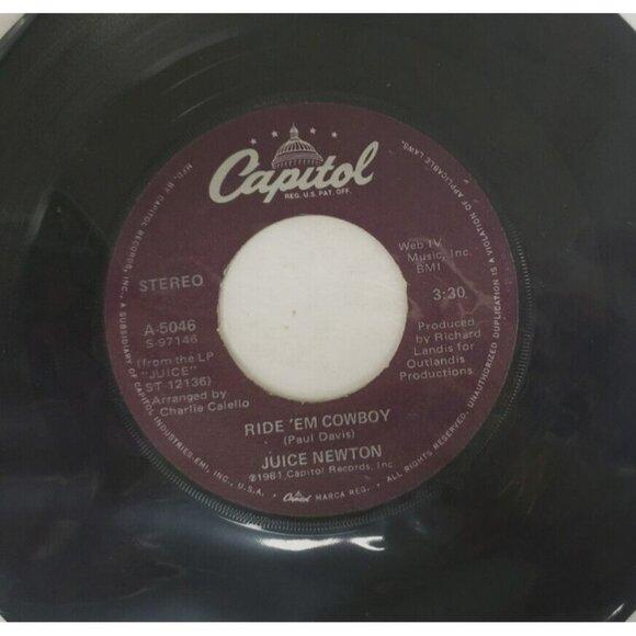 Record 45 RPM Vinyl Juice Newton- Ride 'Em Cowboy/ The Sweetest Thing - Picture 3 of 4